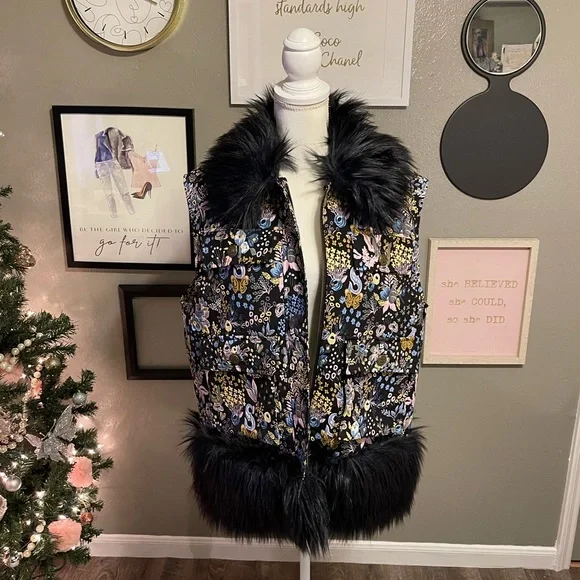 Sui by Anna Sui Colorful Tapestry Fur Vest L - Picture 4 of 17